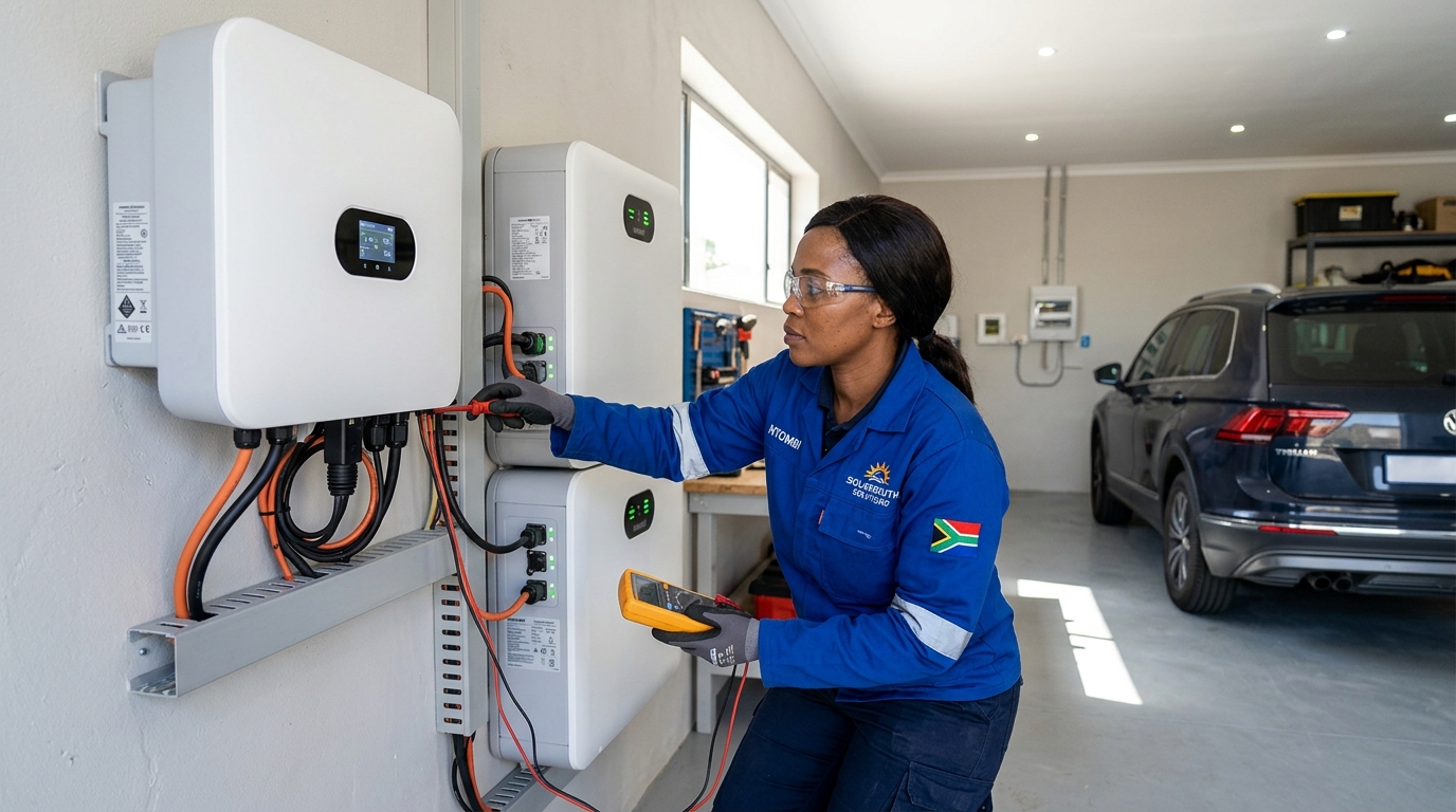 Certified Electrician inspecting Solar & Battery System
